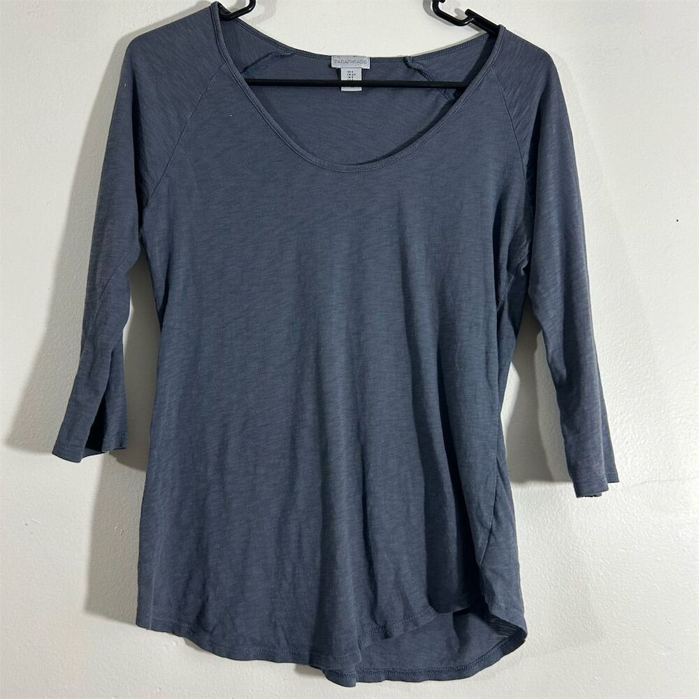 Paraphrase Women's S Gray‎ 3/4 Sleeve Scoop Neck Blouse Casual Top